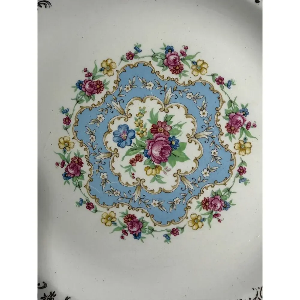 Vintage American Limoges Lyric Plates Set of 4, 22K Gold Filigree Rim 9.5